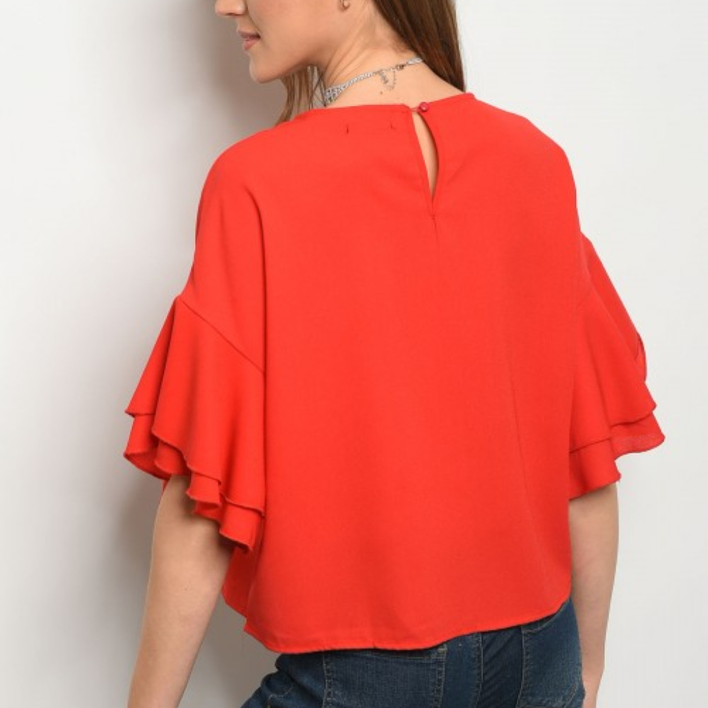 RED  ROSE FLUTTER TOP @LAST ONE - Picture 3 of 5